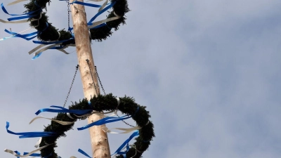 Bänder an einem geschmücktem Maibaum flattern im Wind. (Foto: Karl-Josef Hildenbrand/dpa)